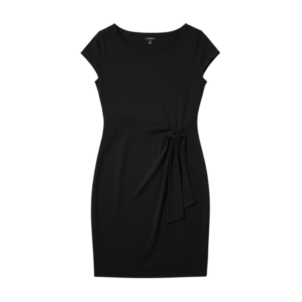 Talbots Dress Womens S Black Faux Wrap Jersey Shift Side Tie Jewel Neck Office